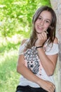 Portrtait of a happy girl at the beach enjoying the life Royalty Free Stock Photo