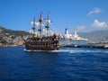 Ports Alanya and Antalya, sea ships for a cruise and travel