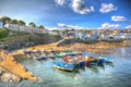 Portscatho Cornwall harbour village and boats colourful hdr