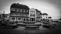 Portsmouth England cityscape in black and white - PORTSMOUTH, ENGLAND - DECEMBER 29, 2019