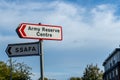 An army reserven centre sign and a SSAFA sign on a lamp post