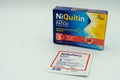 04/23/2020 Portsmouth, Hampshire, UK A box of Niquitin Nicotine patches isolated on a white background, Used as an aid to stopping