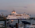 A brittany ferries car ferry docked at sunset Royalty Free Stock Photo