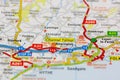 02-18-2021 Portsmouth, Hampshire, UK The channel tunnel and surrounding areas shown on a road map or geography map Royalty Free Stock Photo