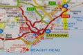 02-18-2021 Portsmouth, Hampshire, UK Eastbourne and surrounding areas shown on a road map or geography map