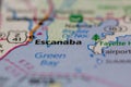 05-14-2021 Portsmouth, Hampshire, UK, Escanaba Michigan USA shown on a Geography map or road map