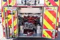 The fire fighting equipment in the back of a British Fire engine from hampshire fire service