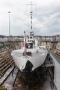 HMS M33 In dry dock at Portsmouth one of the very last British ships still in existence from Royalty Free Stock Photo