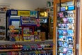 The inside or interior of a typical english newspaper shop or newsagent