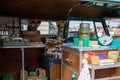 06/18/2019 Portsmouth, Hampshire, UK The inside of a vintage camper van with retro decoration and goods inside