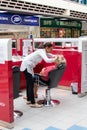 06/18/2019 Portsmouth, Hampshire, UK A middle aged lady having her eyebrows threaded