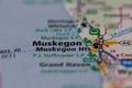 05-14-2021 Portsmouth, Hampshire, UK, Muskegon Michigan USA shown on a Geography map or road map