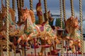 The painted horses on a traditional english carousel ride Royalty Free Stock Photo