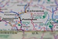 08-09-2021 Portsmouth, Hampshire, UK, Penticton British Columbia Canada shown on a road map or Geography map