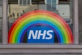 09/29/2020 Portsmouth, Hampshire, UK A rainbow and NHS sign in the window of a shop, showing support for the NHS during the