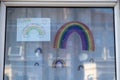 08/02/2020 Portsmouth, Hampshire, UK Rainbows drawn by children in the windows of their home during the Coronavirus pandemic or