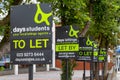 09/29/2020 Portsmouth, Hampshire, UK A row of to let signs outside student accommodation Royalty Free Stock Photo