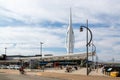 08-04-2021 Portsmouth, Hampshire, UK The spinnaker tower and the Hard bus station in Portsmouth UK on a summers day