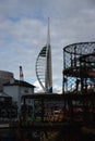 The spinnaker tower from old portsmouth with fishing nets in the foreground