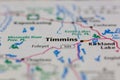 08-18-2021 Portsmouth, Hampshire, UK, Timmins Ontario Canada shown on a road map or Geography map