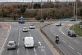 Traffic approaching a roundabout on british roads