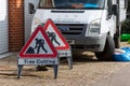 09/29/2020 Portsmouth, Hampshire, UK A tree cutting sign in front of a tree surgeons van