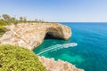 Portugal Algarve Beach Limestone Cave And Experience Boat. Royalty Free Stock Photo