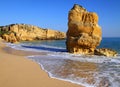 Deserted golden sandy beach, Algarve, Portugal. Royalty Free Stock Photo