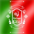 Portugal background design. Portuguese national traditional symbols on blurred flag