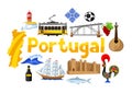 Portugal background design. Portuguese national traditional symbols and objects