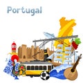 Portugal background design. Portuguese national traditional symbols and objects