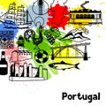 Portugal background design. Portuguese national traditional symbols and objects