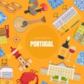Portugal Banner Template, Portuguese Landmarks and National Symbols Seamless Pattern Vector Illustration Royalty Free Stock Photo