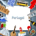 Portugal card with stickers. Portuguese national traditional symbols and objects