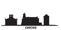 Portugal, Cascais city skyline isolated vector illustration. Portugal, Cascais travel black cityscape