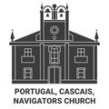 Portugal, Cascais, Navigators Church travel landmark vector illustration