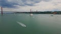 Portugal cityscape ships sailing at cloudy day aerial view. Many boats floating Royalty Free Stock Photo