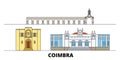 Portugal, Coimbra flat landmarks vector illustration. Portugal, Coimbra line city with famous travel sights, skyline