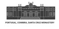 Portugal, Coimbra, Santa Cruz Monastery, travel landmark vector illustration