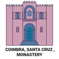 Portugal, Coimbra, Santa Cruz , Monastery travel landmark vector illustration