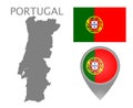 Portugal flag, blank map and map pointer
