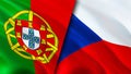 Portugal and Czech flags. 3D Waving flag design. Portugal Czech flag, picture, wallpaper. Portugal vs Czech image,3D rendering.