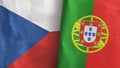Portugal and Czech Republic two flags textile cloth 3D rendering