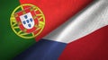 Portugal and Czech Republic two flags textile cloth, fabric texture
