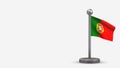 Portugal 3D waving flag illustration on tiny flagpole. Royalty Free Stock Photo