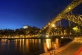 Portugal with the Dom Luiz I bridge atView of the historic city of Porto night time. Travel. Royalty Free Stock Photo