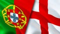 Portugal and England flags. 3D Waving flag design. Portugal England flag, picture, wallpaper. Portugal vs England image,3D
