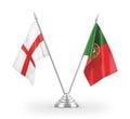 Portugal and England table flags isolated on white 3D rendering