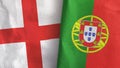 Portugal and England two flags textile cloth 3D rendering