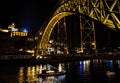 Portugal, evening Porto, lights of night city, night view of The Eiffel Bridge, Ponte Dom Luis Royalty Free Stock Photo